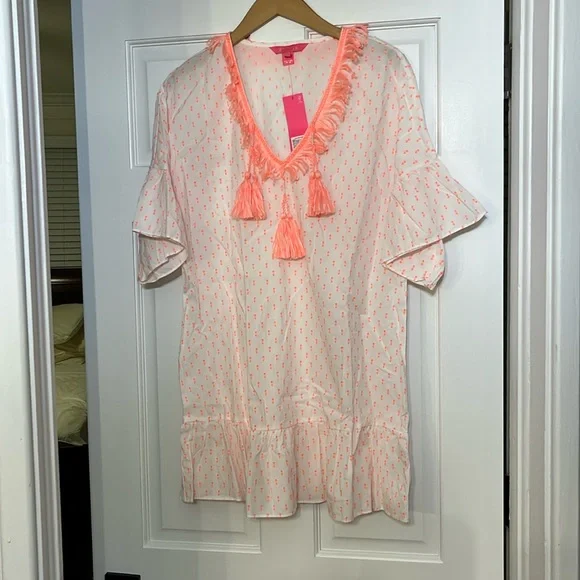 Lilly Pulitzer Coral and White Tassel Coverup - Picture 1 of 5